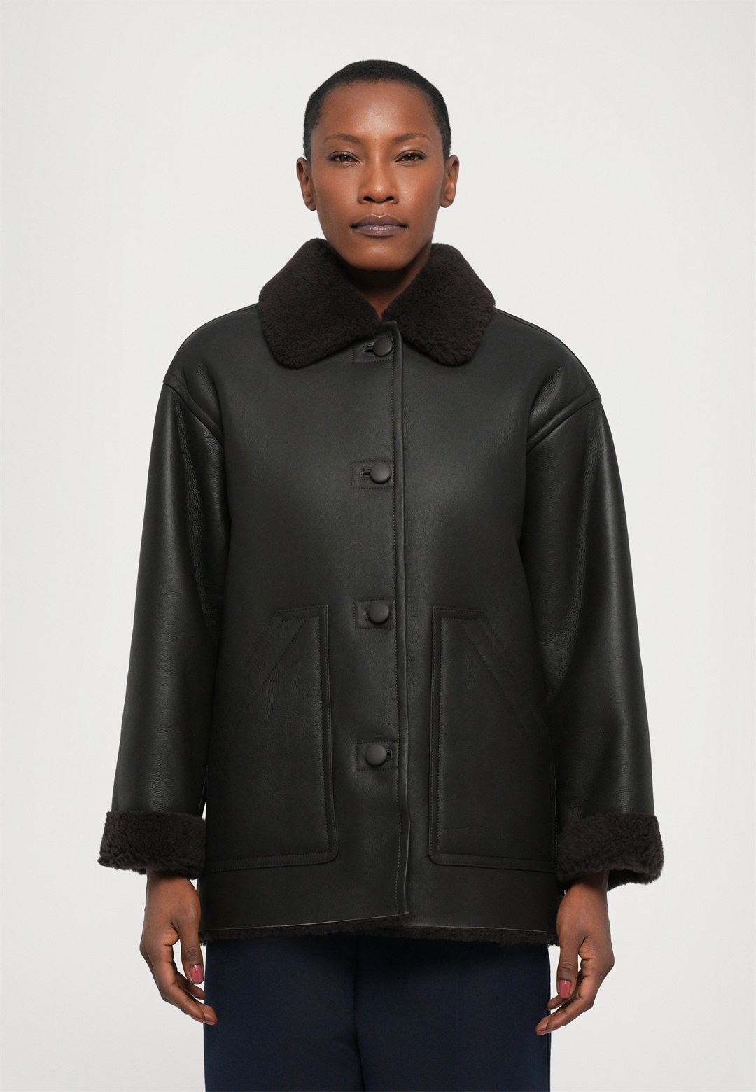 sandro Lederjacke - marron fonce/braun