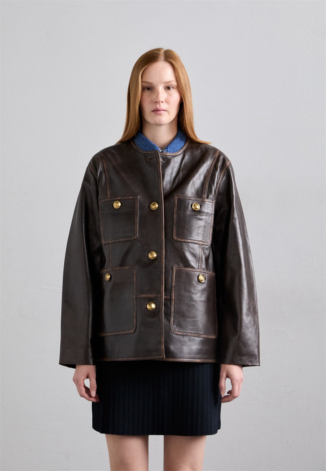 sandro Lederjacke - marron fonce/braun