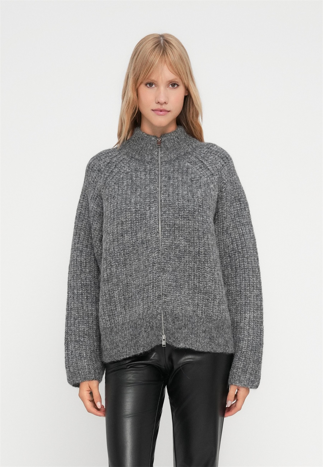 Selected Femme SLFANJULI ZIP - Strickjacke - medium grey melange/grau-meliert