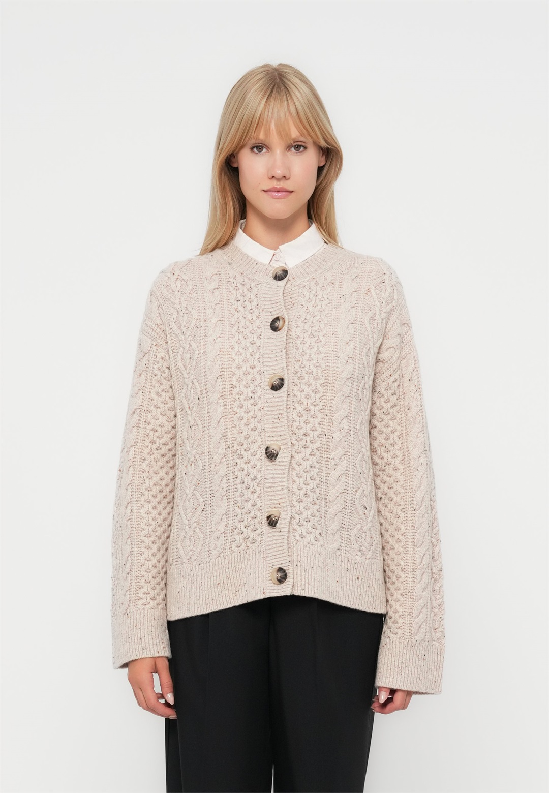 Selected Femme SLFNELLY O NECK - Strickjacke - birch/grau