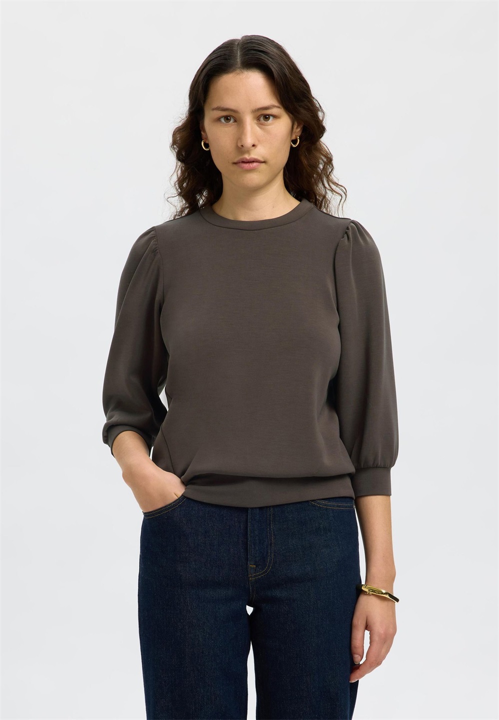Selected Femme SLFTENNY 3/4 NOOS - Sweatshirt - delicioso/dunkelbraun