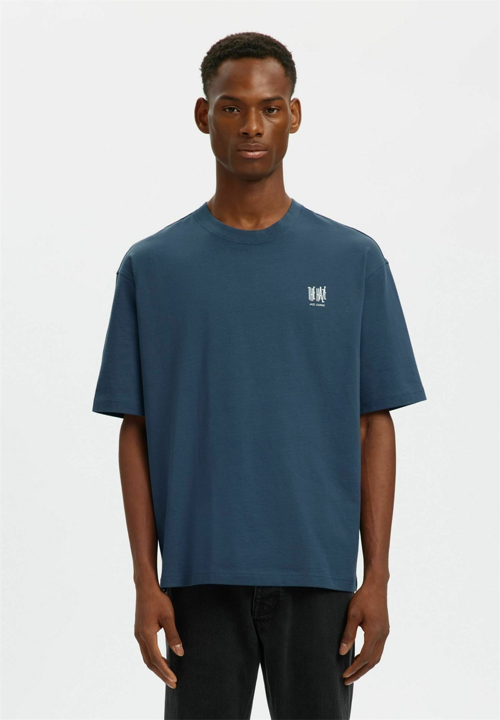 Selected Homme SLHRELAXARI GRAPHIC TEE - T-Shirt print - key largo/dunkelblau