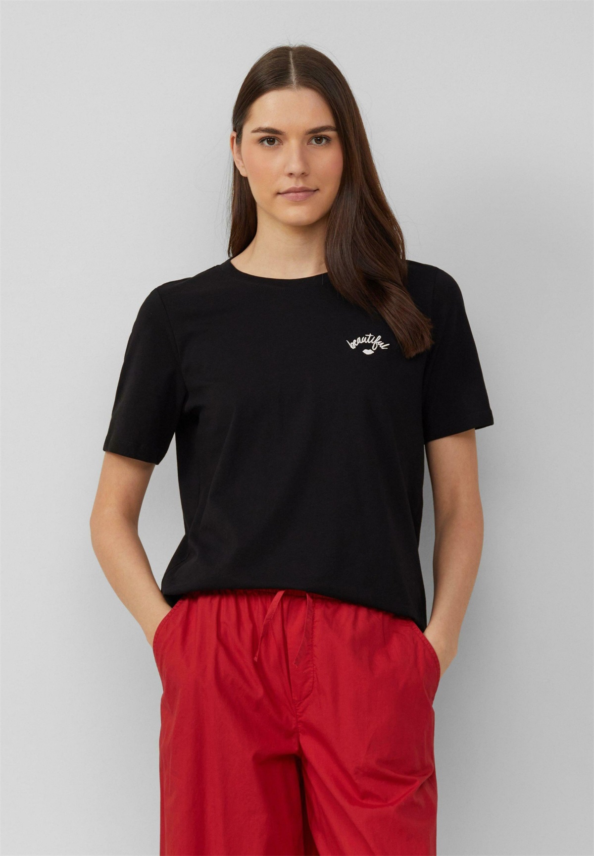 s.Oliver MIT STICKEREI - T-Shirt print - schwarz