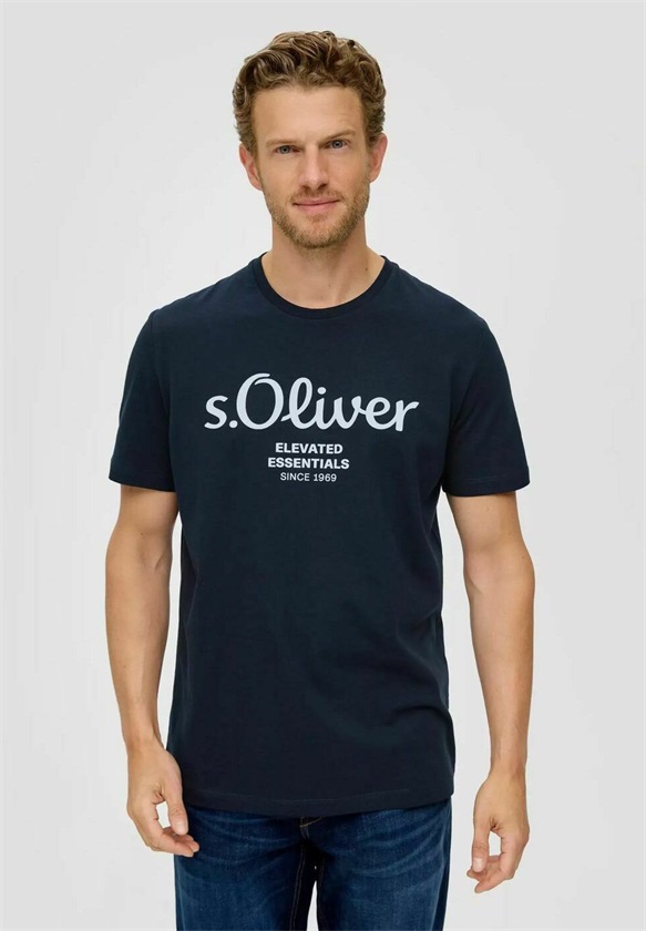 s.Oliver RUNDHALS KURZARM MODERN 2 STÜCK - T-Shirt print - weiß navy/dunkelblau meliert