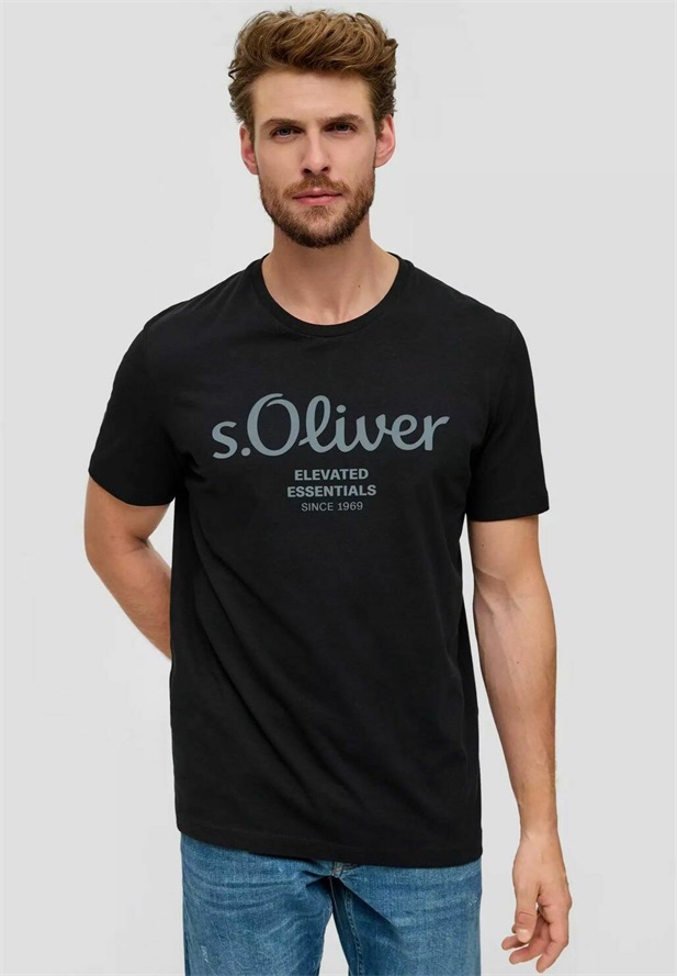 s.Oliver RUNDHALS KURZARM MODERN 2 STÜCK - T-Shirt print - schwarz/olive/schwarz