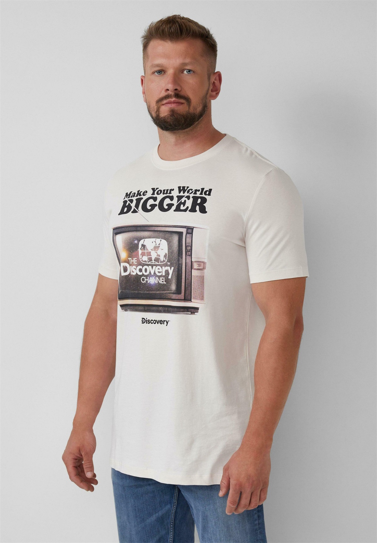 s.Oliver MIT DISCOVERY - T-Shirt print - creme/hellgrau