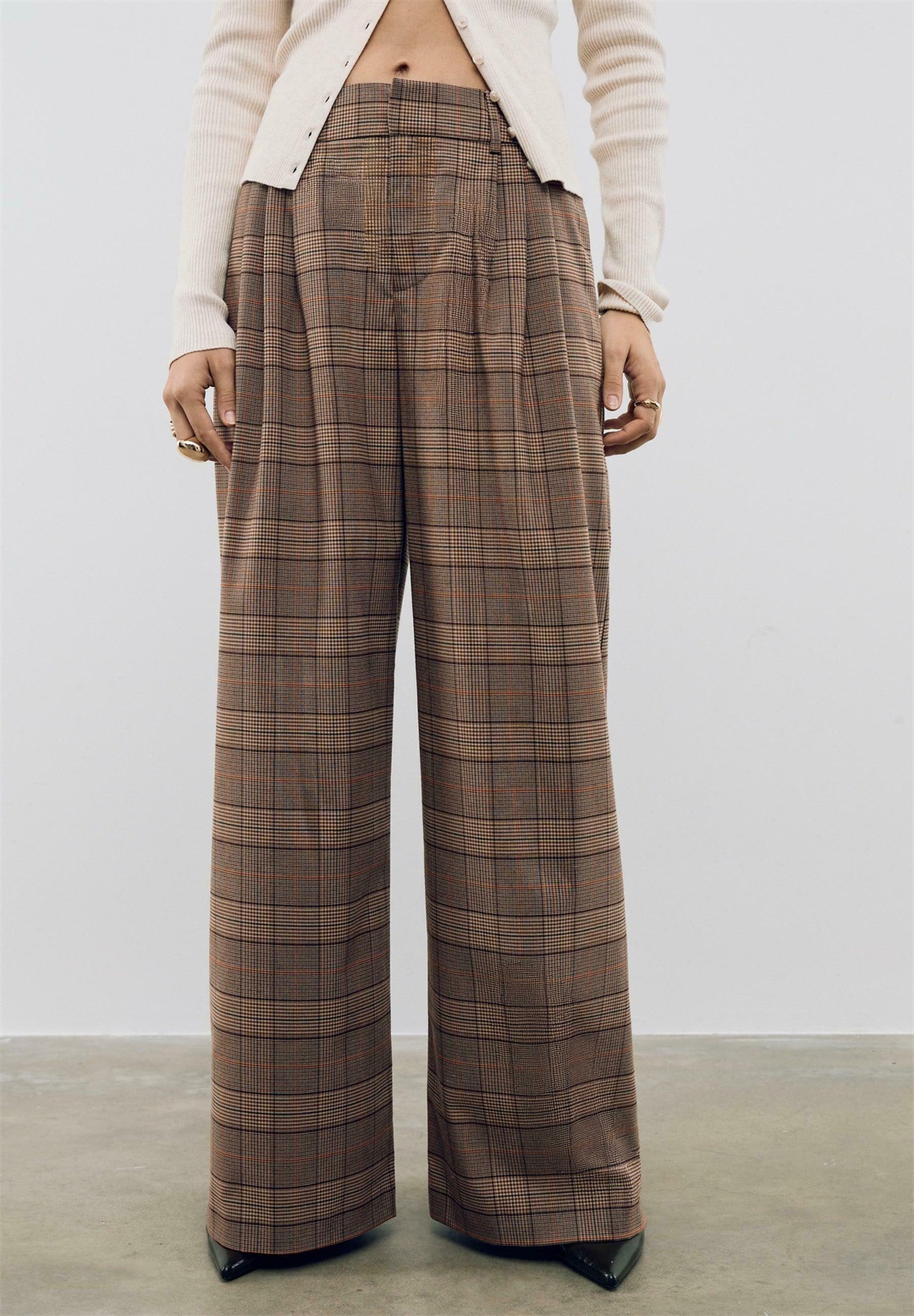 Stradivarius SMART CHECK - Stoffhose - mottled brown/braun meliert
