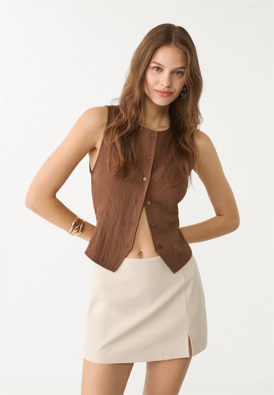 Stradivarius WITH SIDE SLIT - A-Linien-Rock - white/offwhite