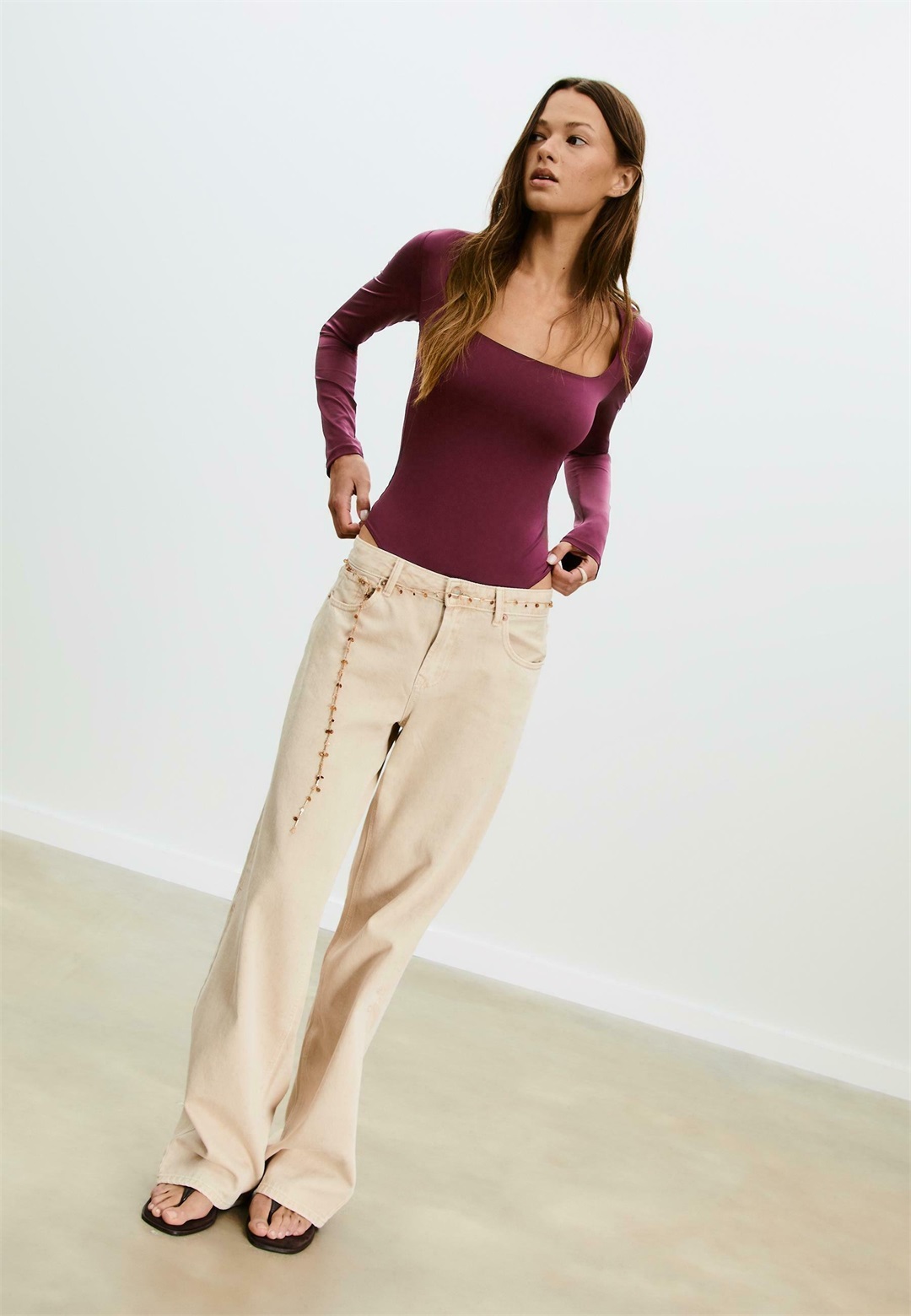 Stradivarius SQUARE NECKLINE - Langarmshirt - dark red/dunkelrot