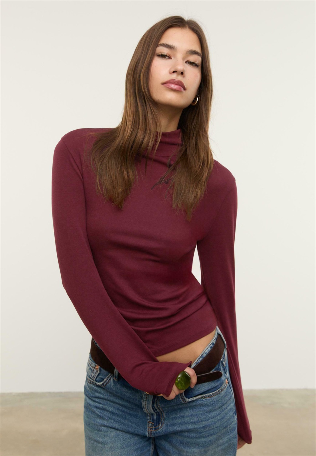 Stradivarius BASIC HIGH NECK - Langarmshirt - dark red/dunkelrot