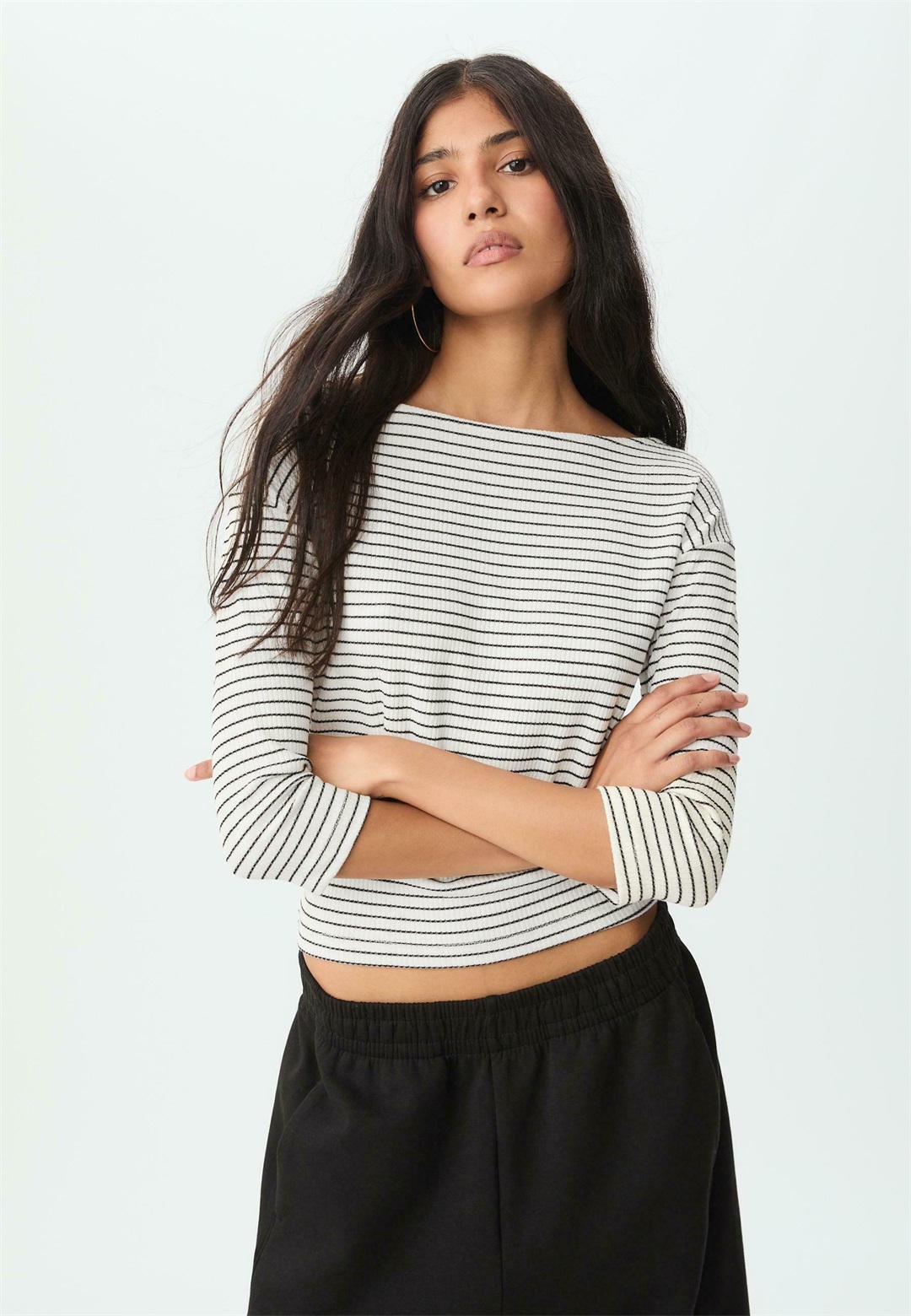 Stradivarius MULTI-WAY STRIPED - Langarmshirt - mottled grey/grau-meliert