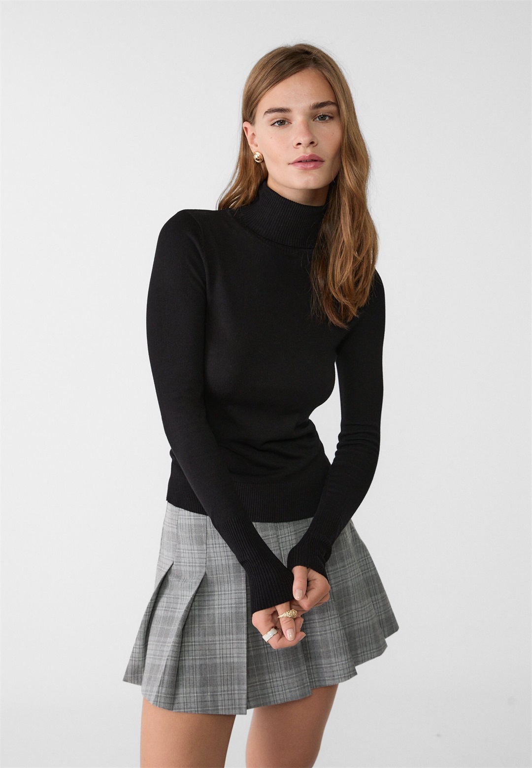 Stradivarius NECK - Strickpullover - black denim