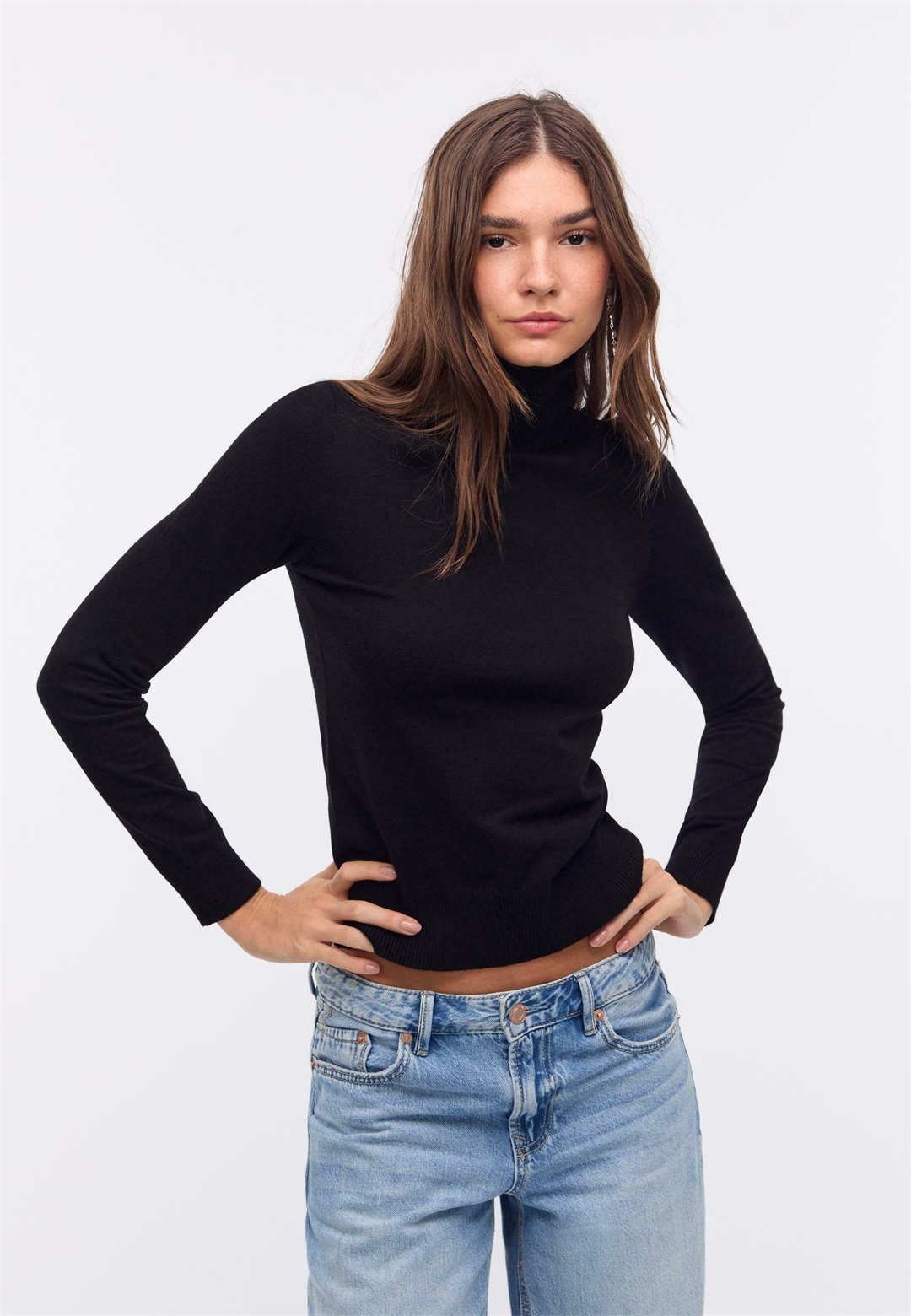 Stradivarius TURTLENECK - Strickpullover - black/schwarz
