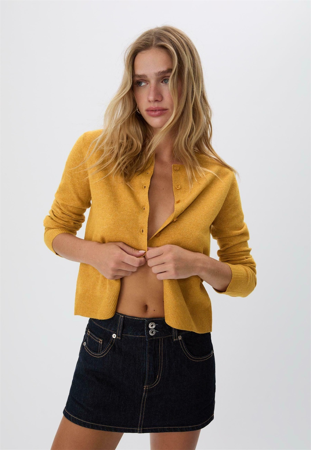 Stradivarius SOFT-TOUCH - Strickjacke - mustard yellow/senf