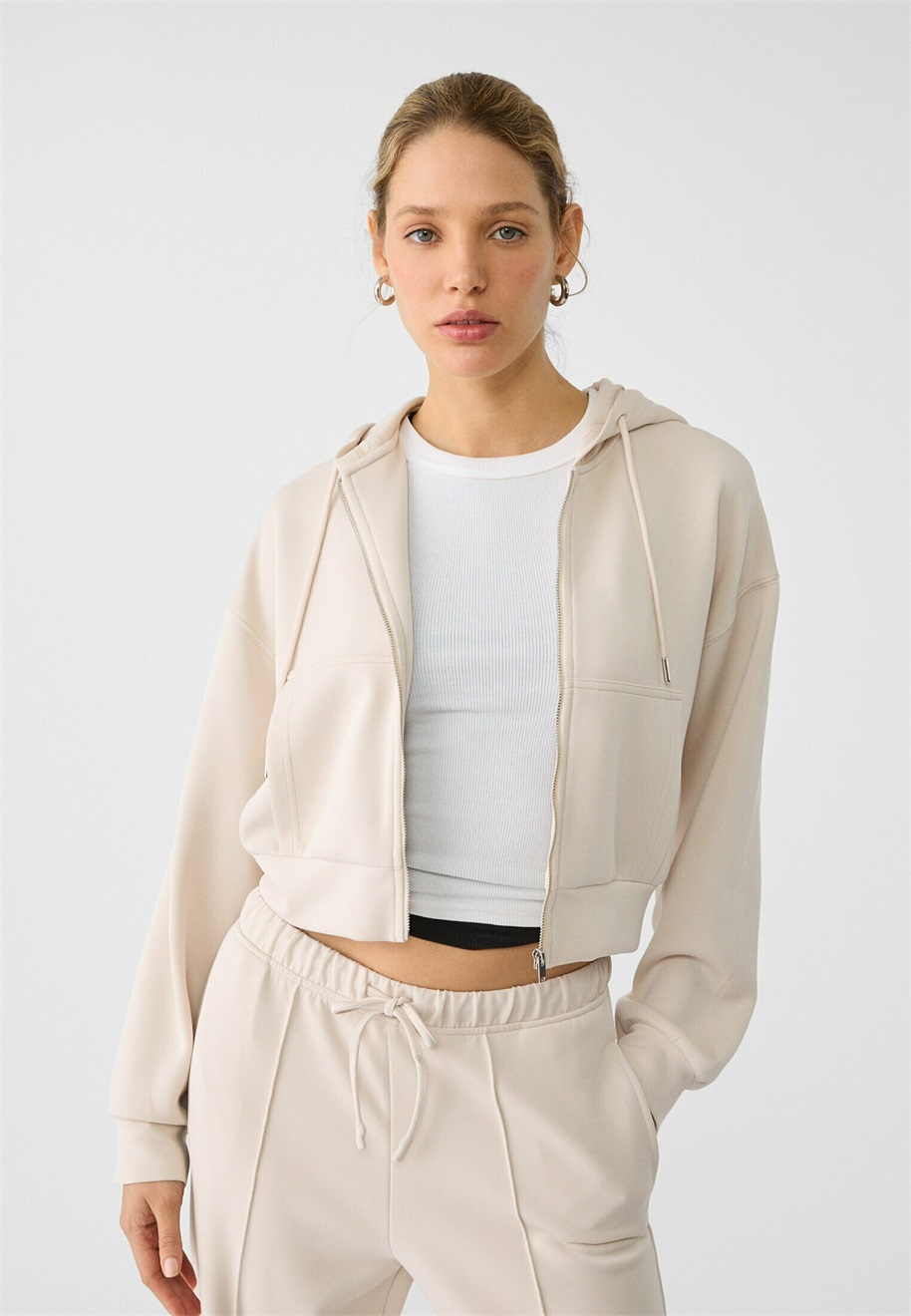 Stradivarius SOFT TOUCH HOODED - Sweatjacke - stone/stein