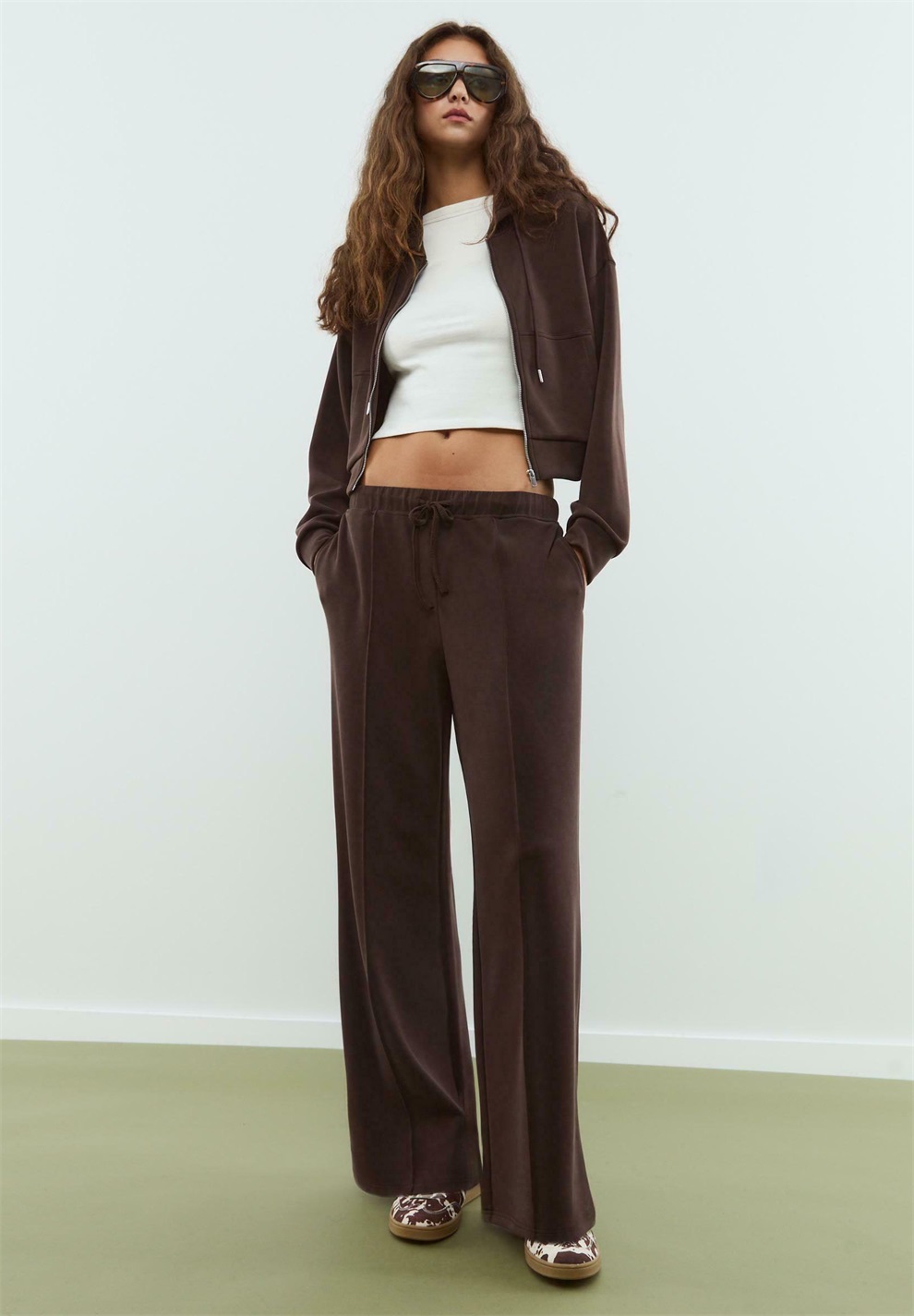 Stradivarius SOFT TOUCH HOODED - Sweatjacke - mottled brown/braun meliert