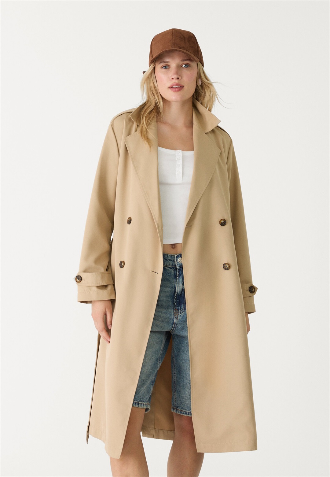 Stradivarius FLOWING - Trenchcoat - stone/beige