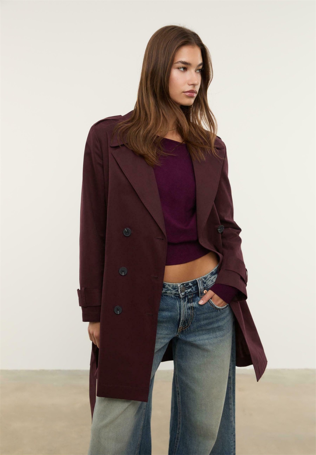 Stradivarius REGULAR FIT WITH BELT - Trenchcoat - dark red/dunkelrot
