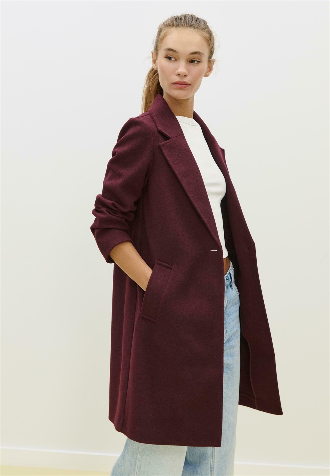 Stradivarius NAPPED - Kurzmantel - dark red/dunkelrot