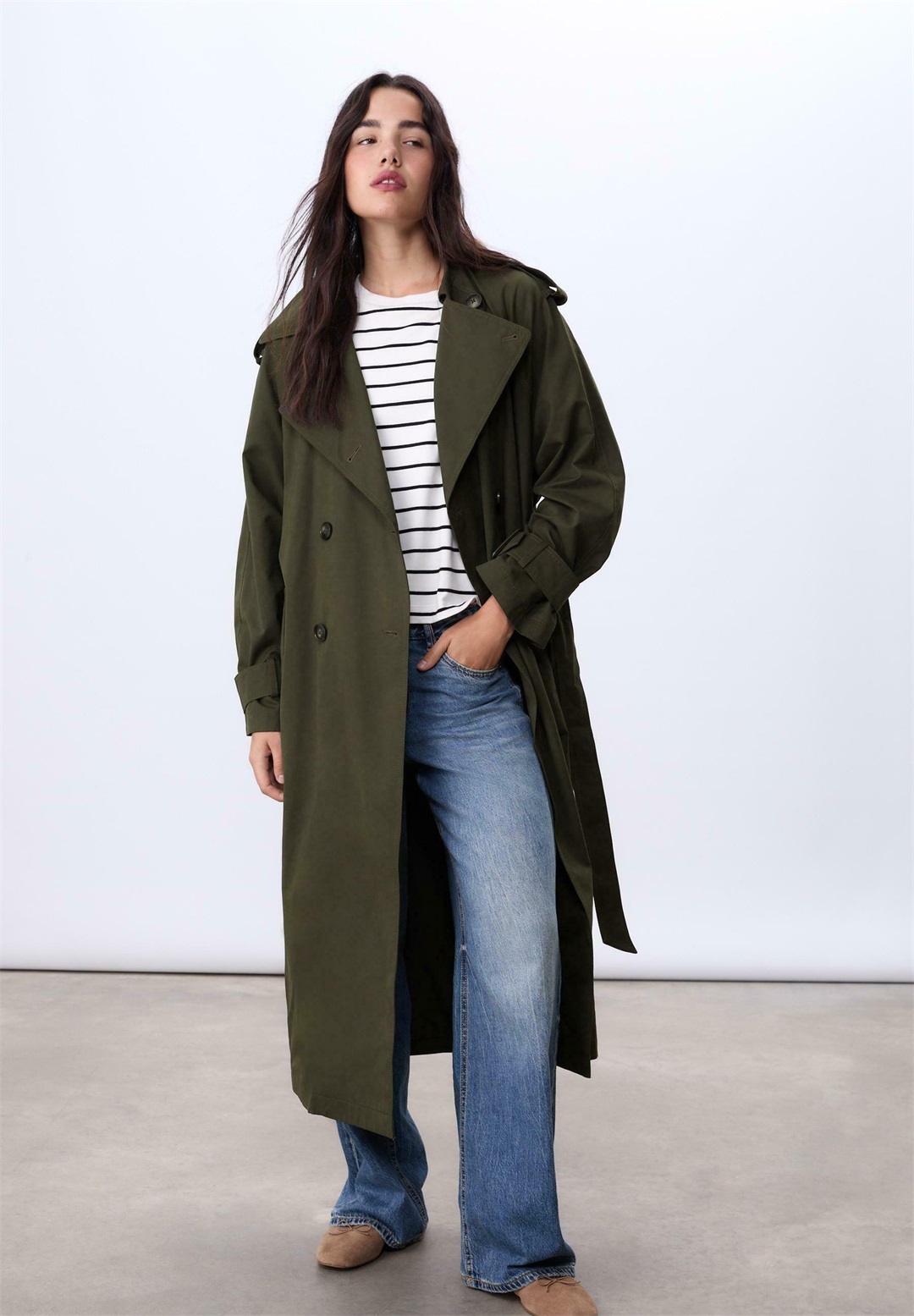 Stradivarius LONG OVERSIZE - Trenchcoat - green/grün
