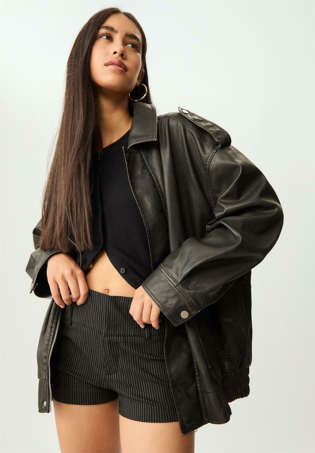 Stradivarius OVERSIZE WITH - Kurzmantel - black/schwarz