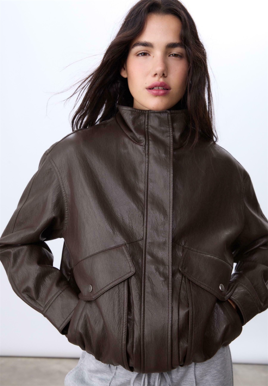 Stradivarius Kunstlederjacke - dark brown/dunkelbraun