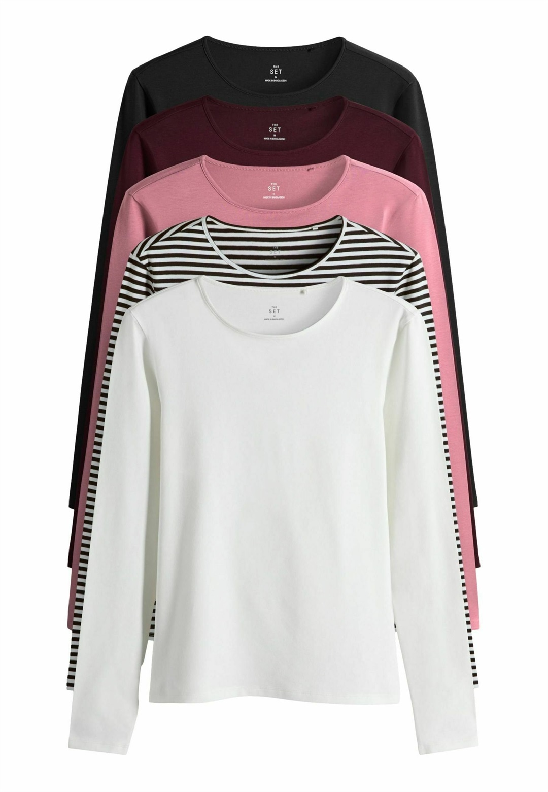 THE SET REGULAR FIT - 5 PACK LONG SLEEVE CREW NECK - Langarmshirt - black stripe berry mid pink cream/pink