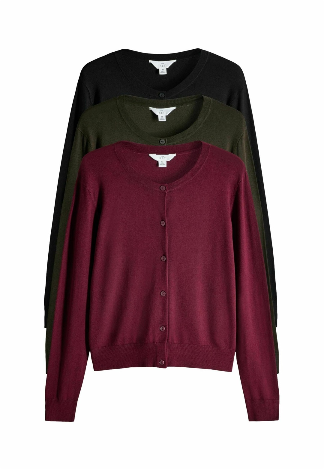 THE SET REGULAR FIT 3PACK - Strickjacke - black red khaki green/schwarz