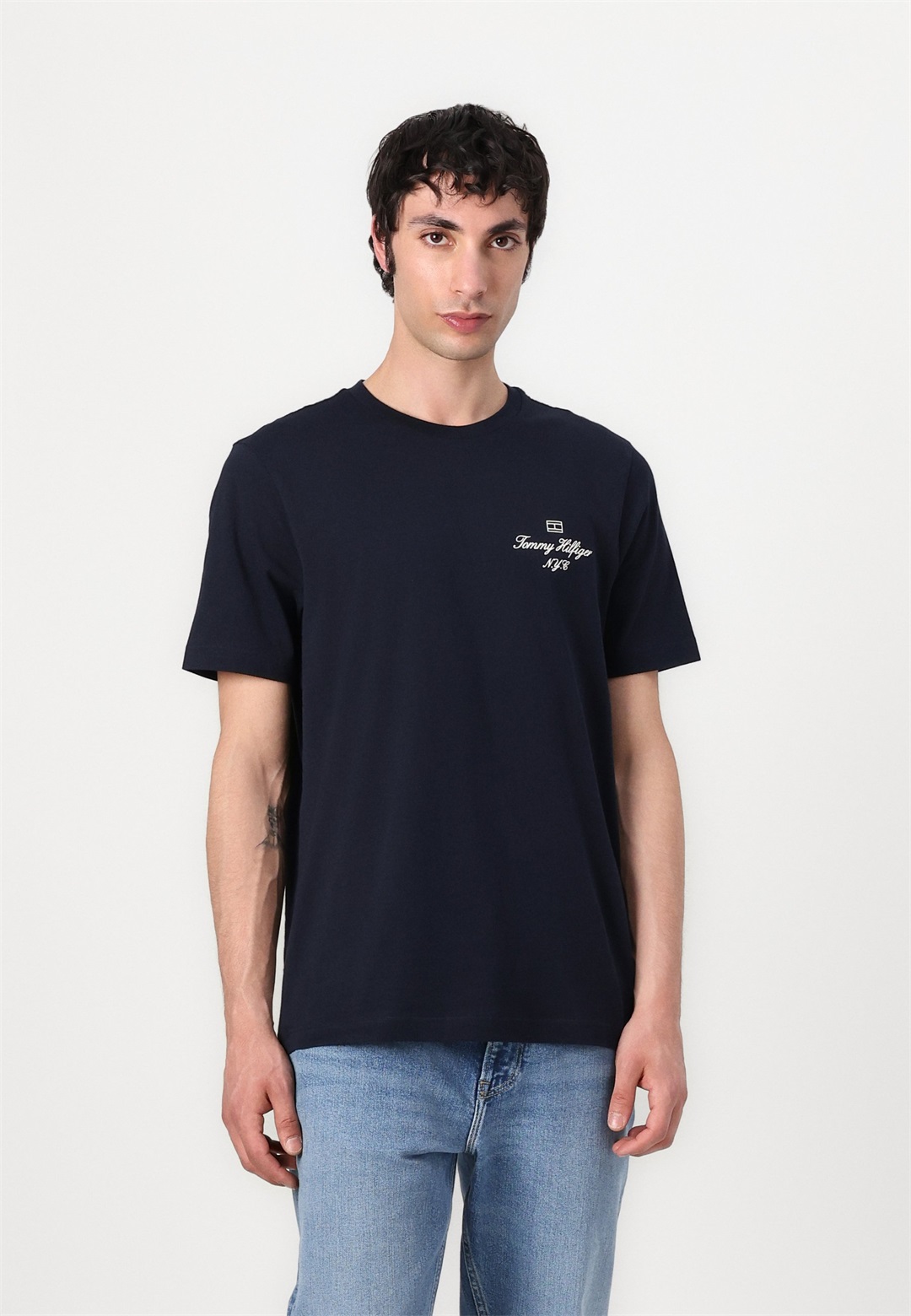 Tommy Hilfiger OUTLINE FLAG SCRIPT TEE UNISEX - T-Shirt print - desert sky/dunkelblau