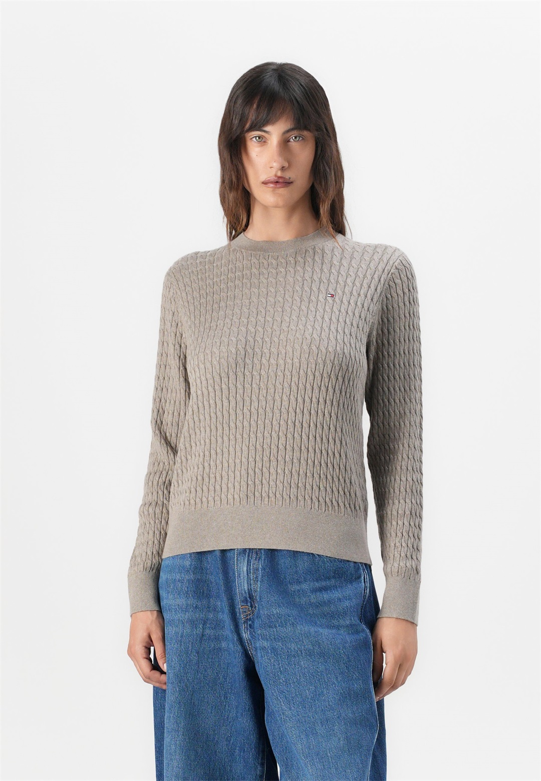 Tommy Hilfiger CABLE FINE - Strickpullover - heathered taupe/beige
