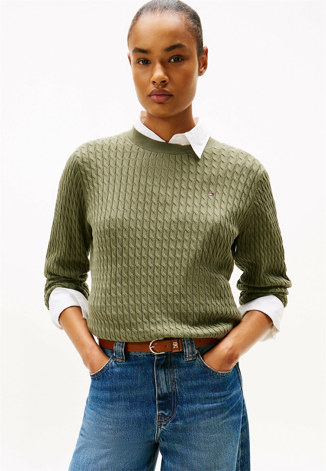 Tommy Hilfiger CABLE FINE - Strickpullover - battle green/grün