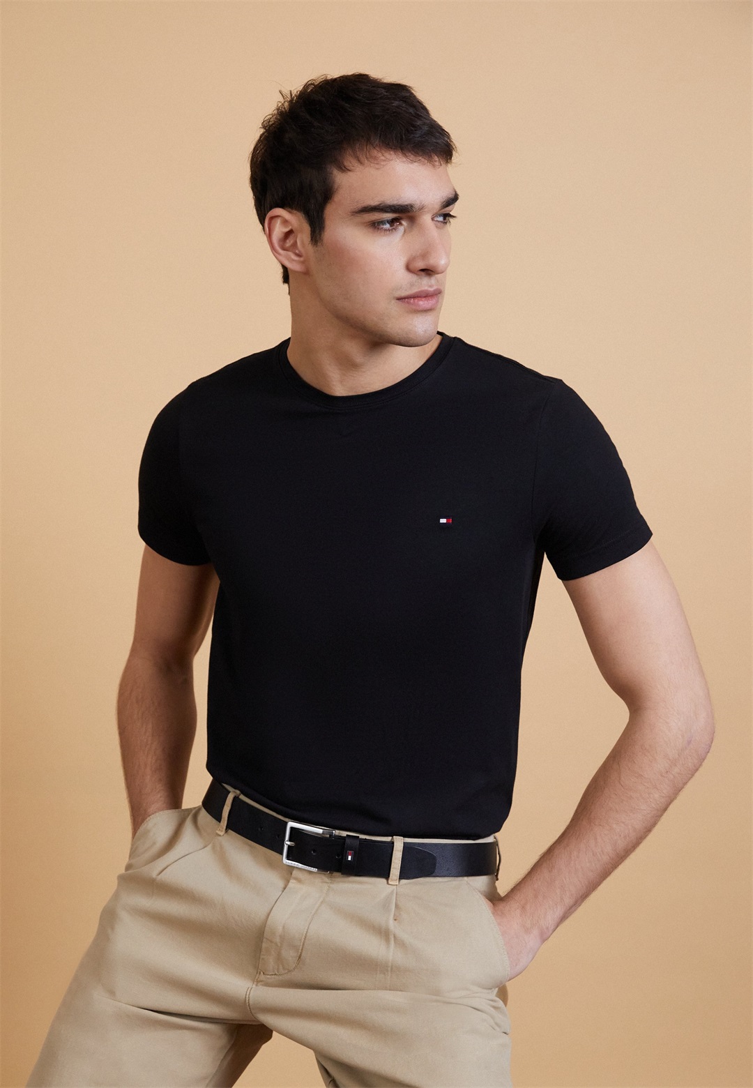 Tommy Hilfiger CORE STRETCH SLIM NECK TEE - T-Shirt basic - black/schwarz