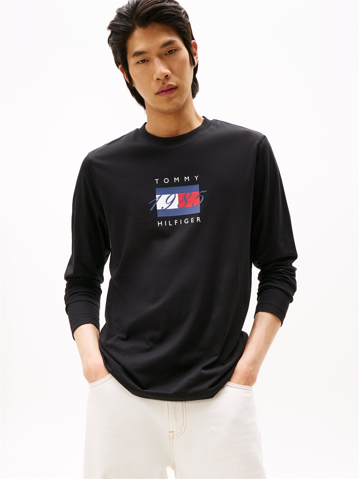 Tommy Hilfiger LINEAR FLAG GRAPHIC - Langarmshirt - black/schwarz