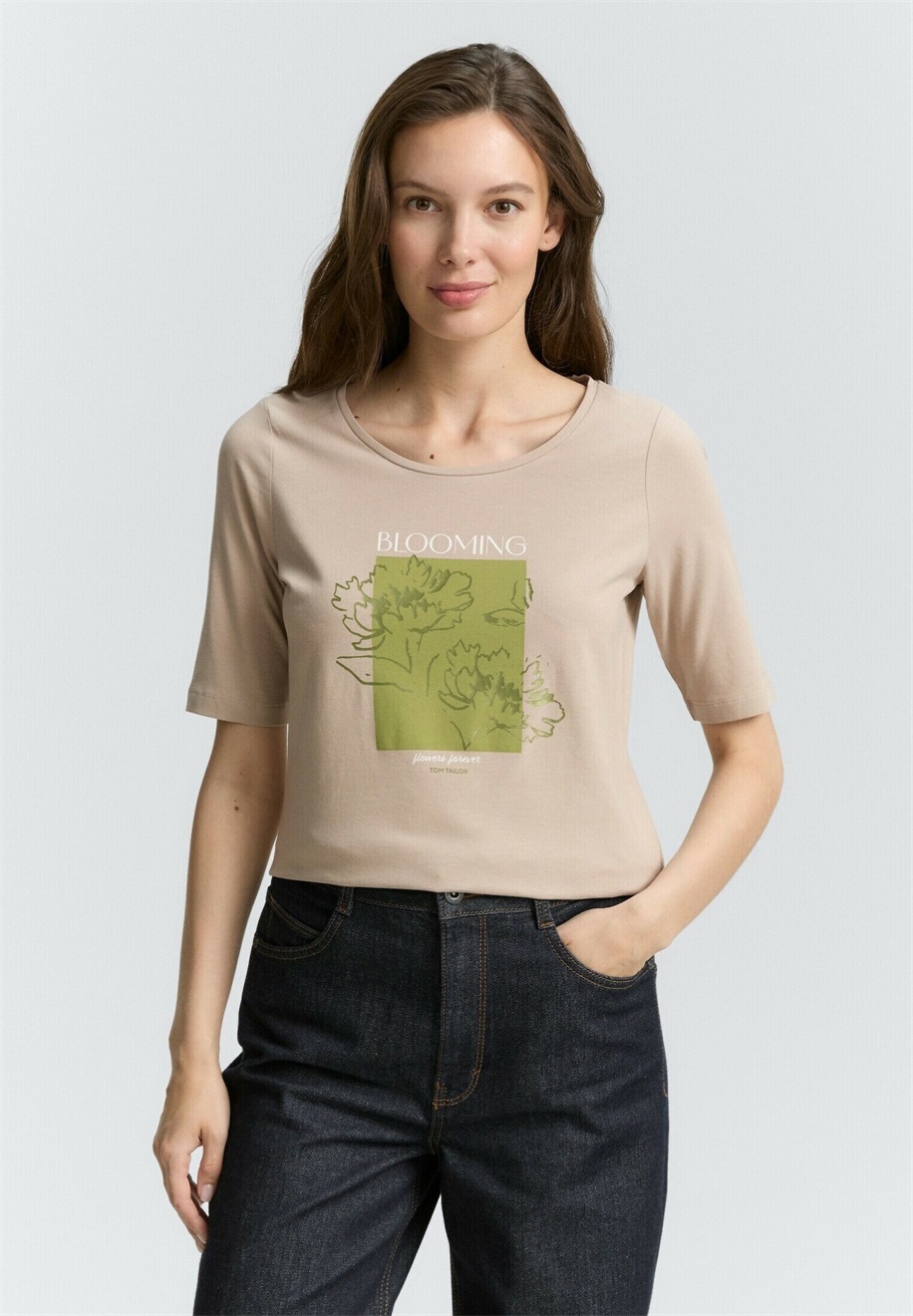 TOM TAILOR BASIC WITH PRINT - T-Shirt print - soft taupe grey/taupe