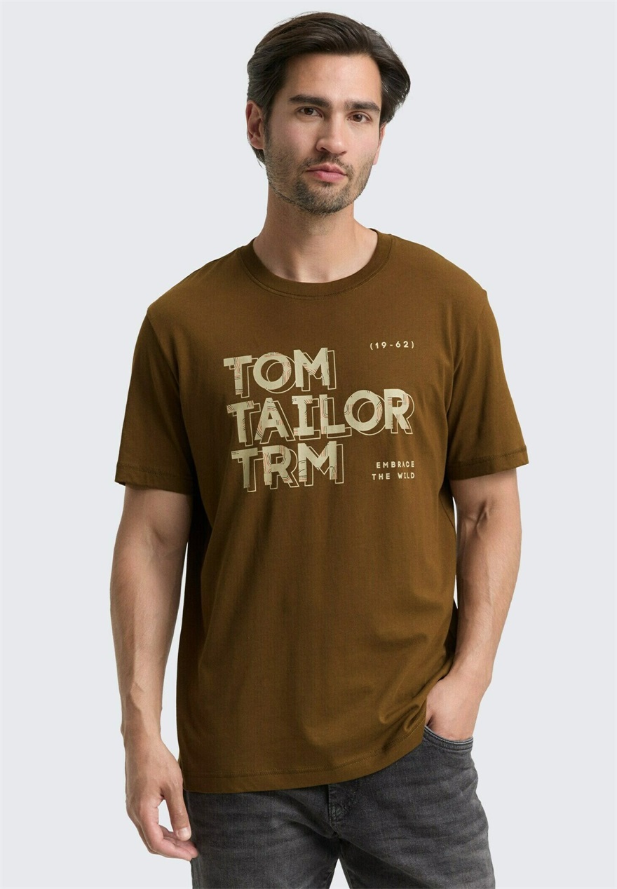 TOM TAILOR T-Shirt print - dark palm/oliv