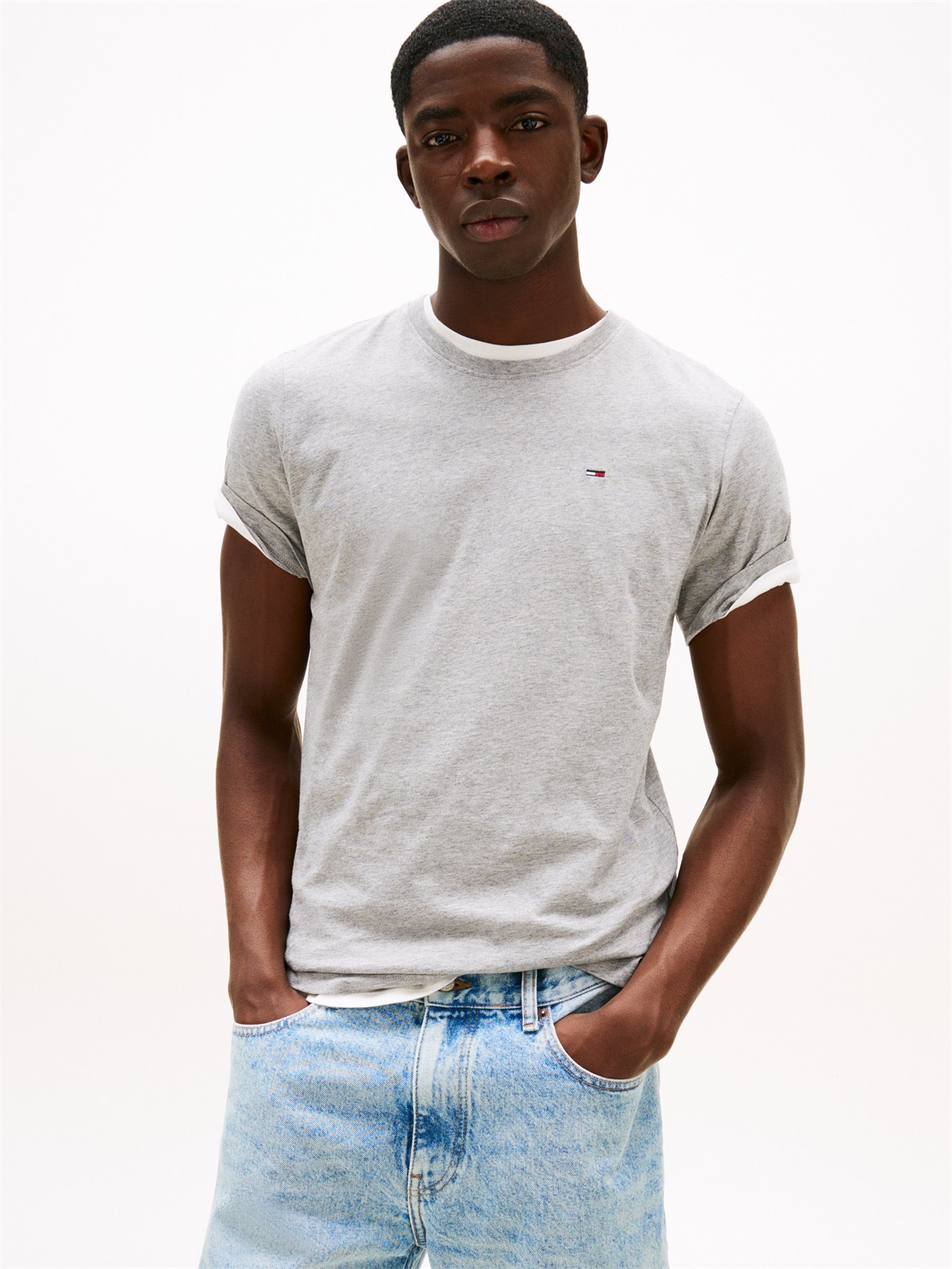 Tommy Jeans SLIM TEE - T-Shirt basic - light grey/grau-meliert