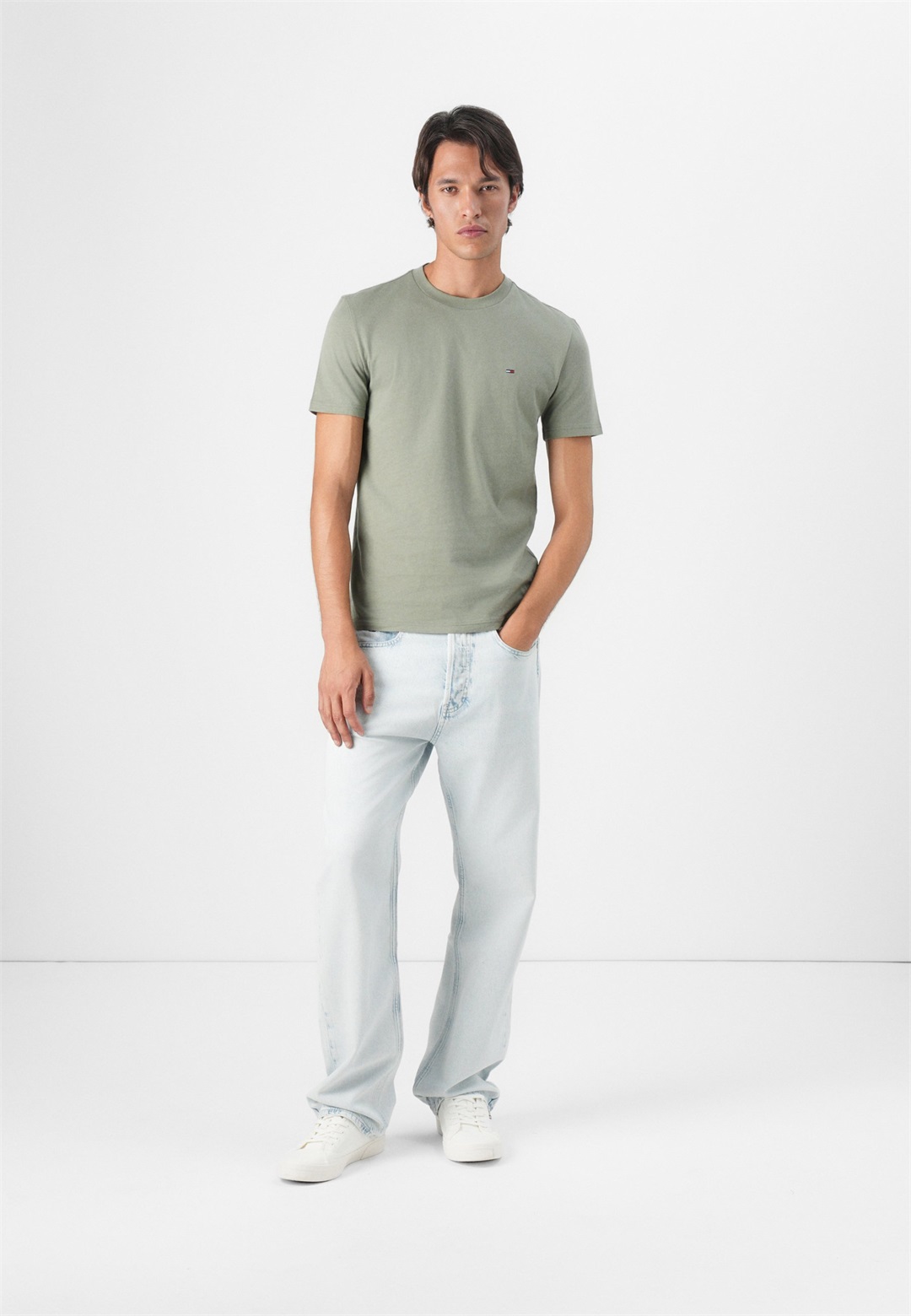 Tommy Jeans SLIM TEE 2 PACK - T-Shirt basic - ecru/utility sage/schwarz