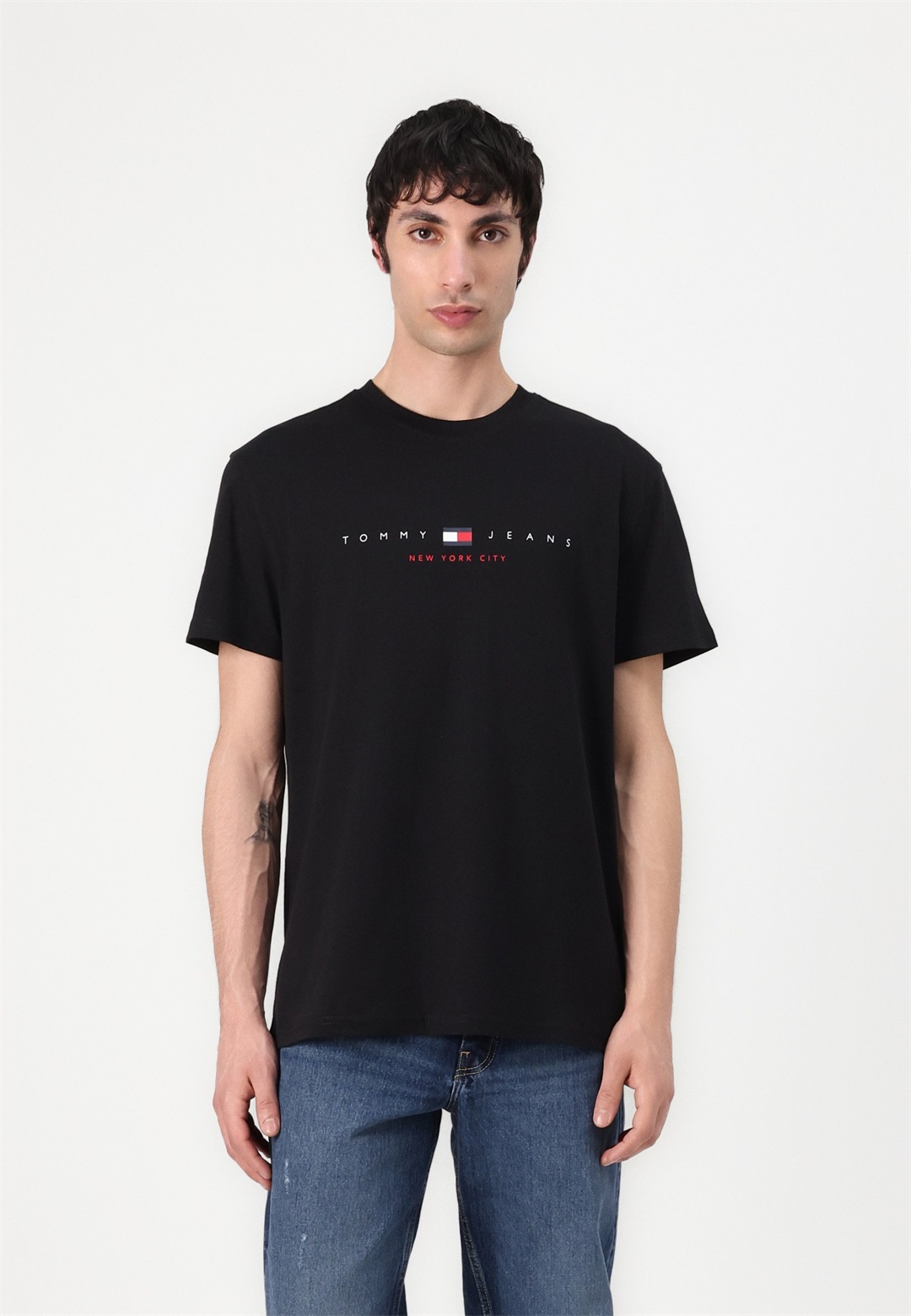 Tommy Jeans FLAG LINEAR TEE - T-Shirt print - black/schwarz
