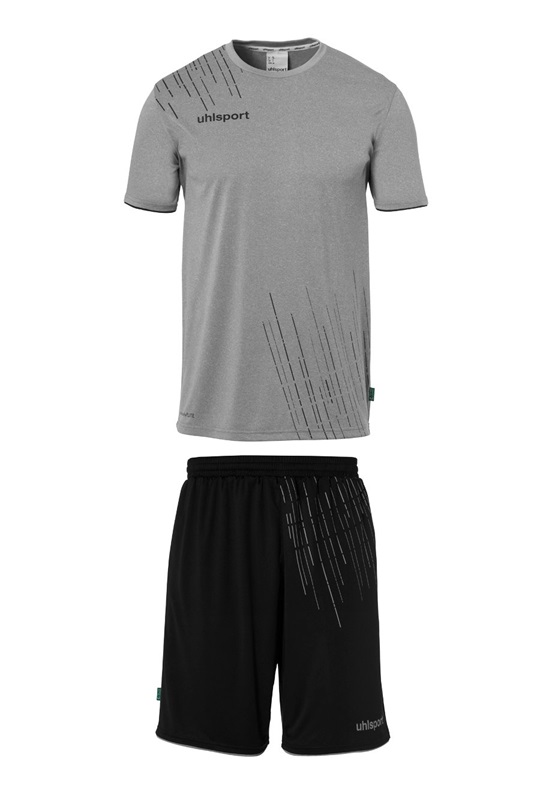 uhlsport SET - Sport T-Shirt - dark grau melange schwarz/grau
