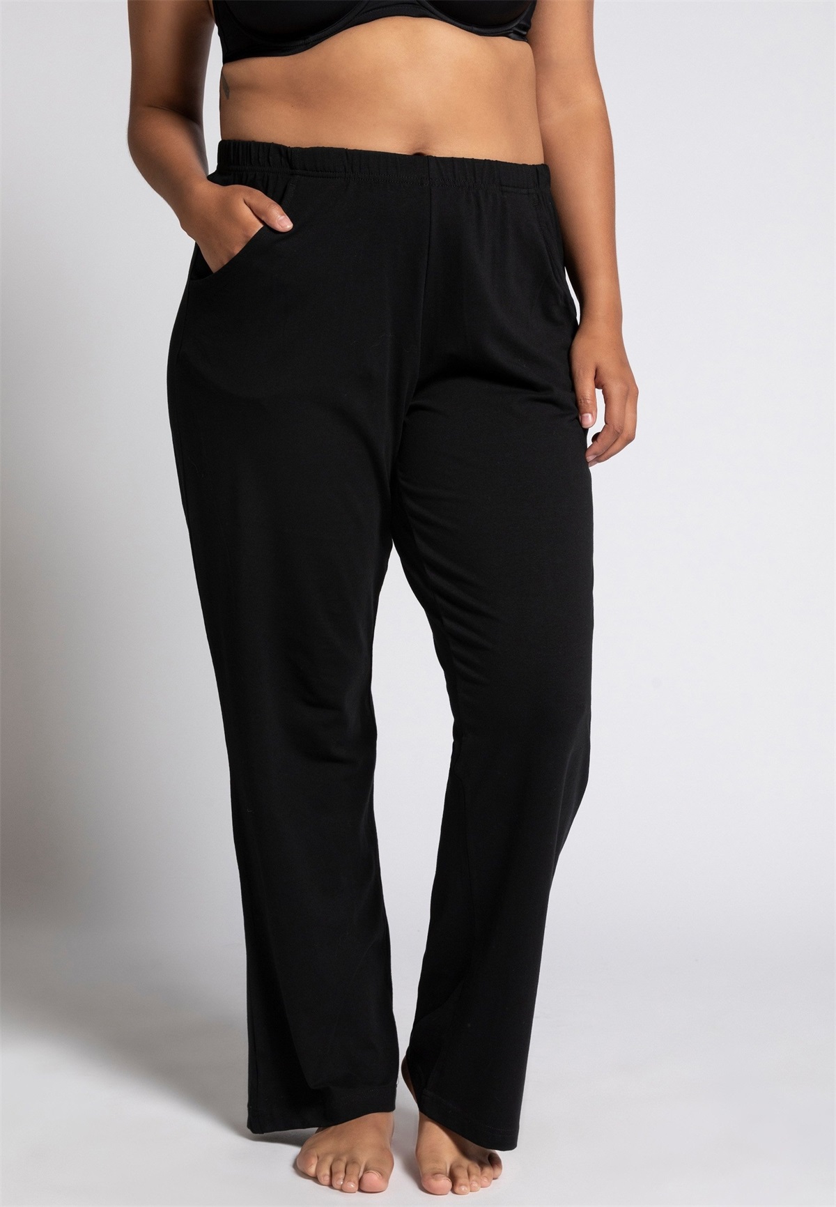 Ulla Popken EINGRIFFTASCHEN & STRETCH BUND - Nachtwäsche Hose - black/schwarz