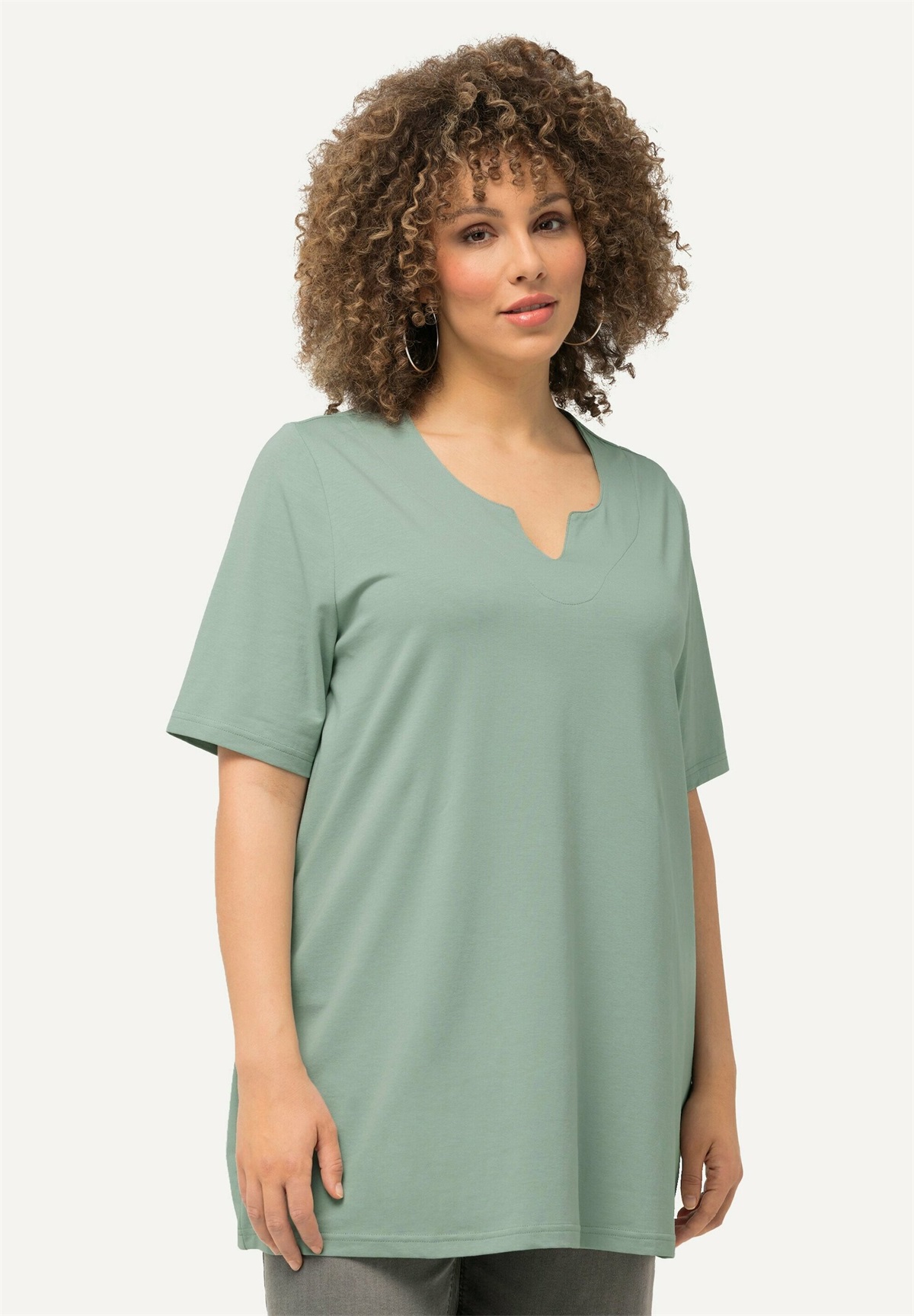 Ulla Popken A-LINIE HALBARM - T-Shirt print - light moss green/dunkelblau meliert