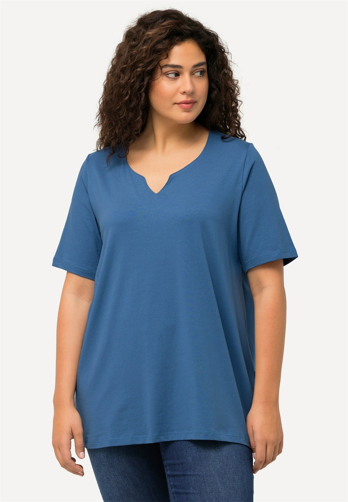 Ulla Popken A-LINIE HALBARM - T-Shirt print - blue denim/hellblau