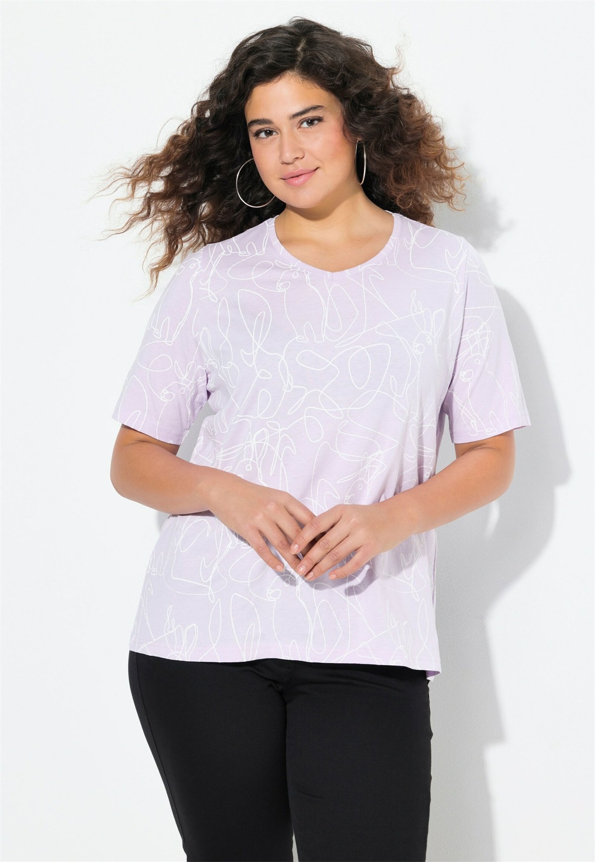 Ulla Popken SHORT SLEEVE TEE - T-Shirt print - lavender/flieder