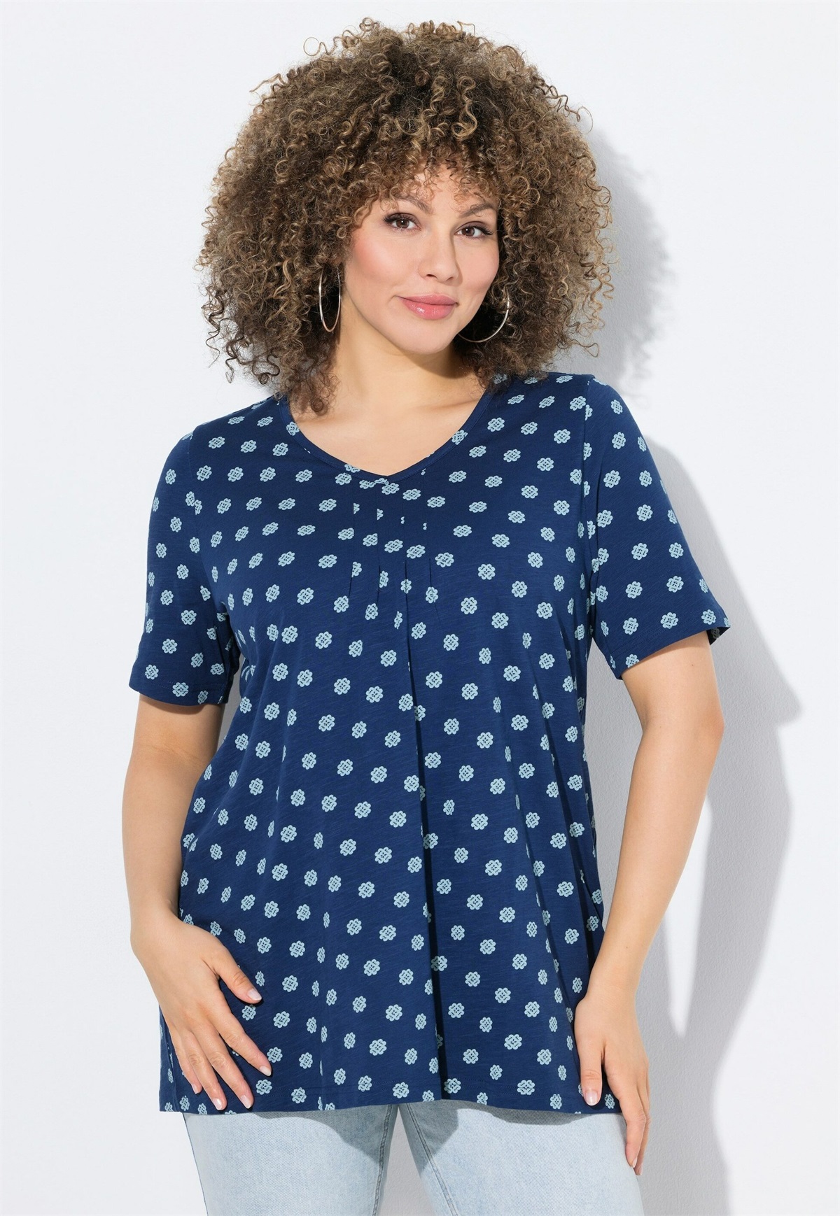 Ulla Popken TILE SHORT SLEEVE TEE - T-Shirt print - dark blue/dunkelblau