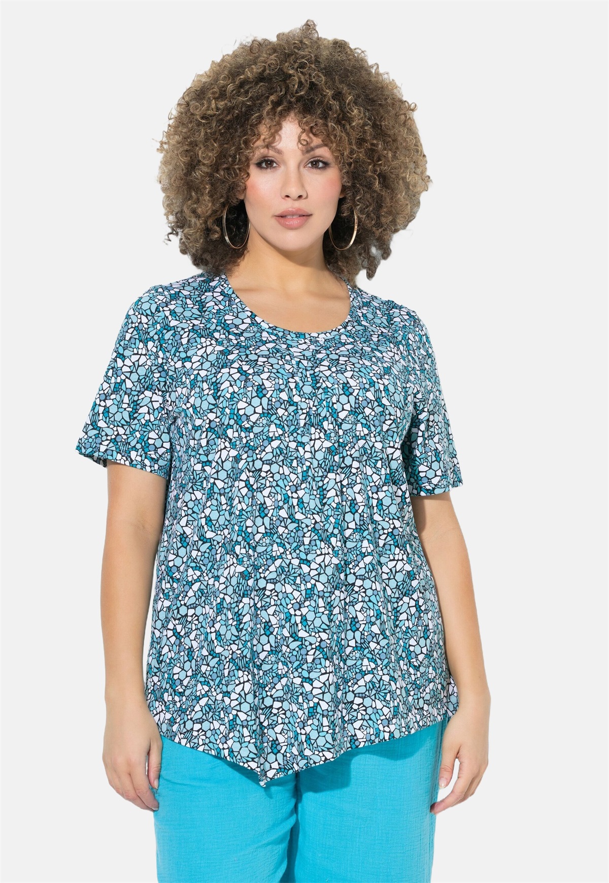 Ulla Popken FLORAL - Bluse - deep aqua/blau