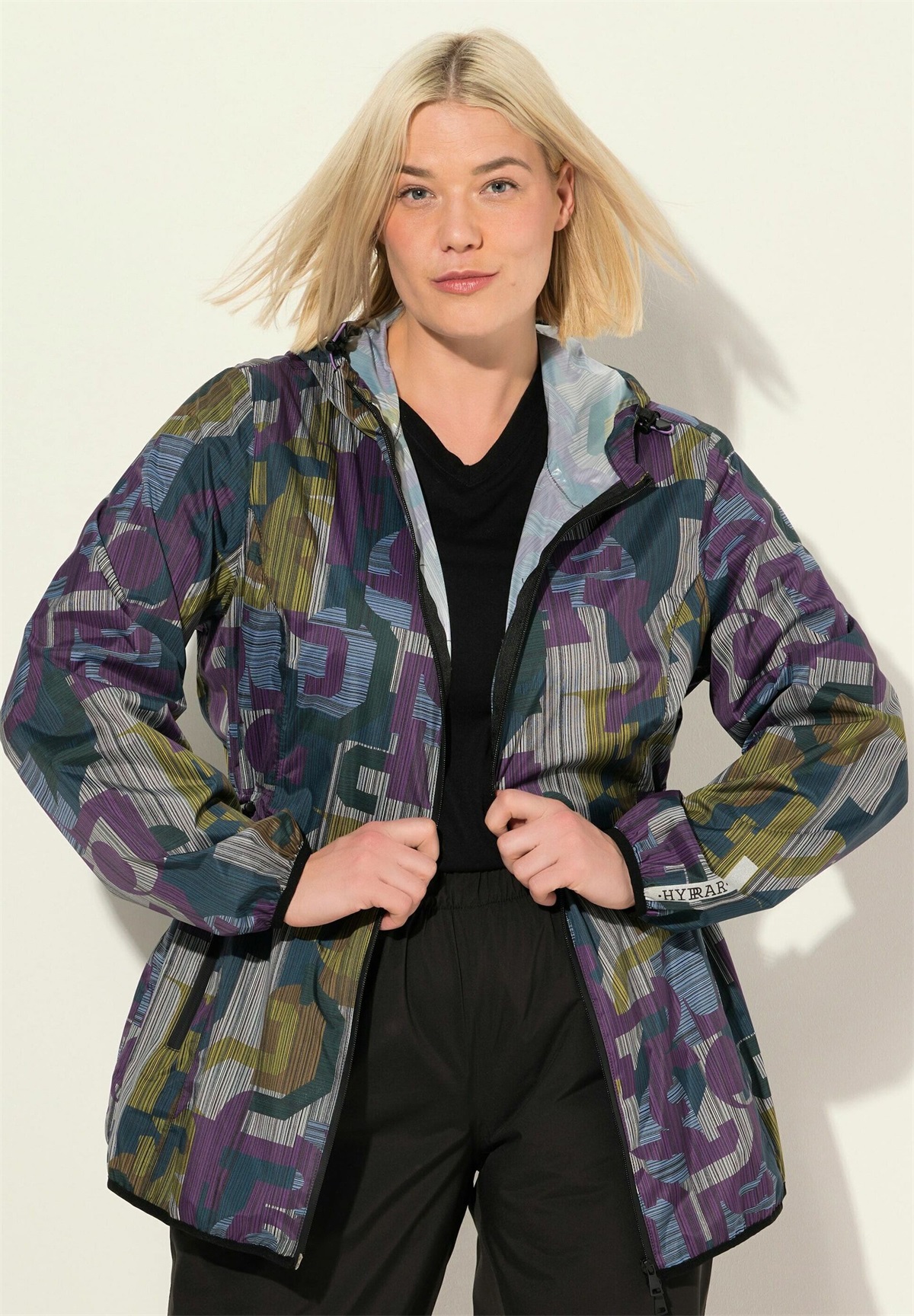 Ulla Popken ABSTRACT PRINT - Regenjacke / wasserabweisende Jacke - black/schwarz