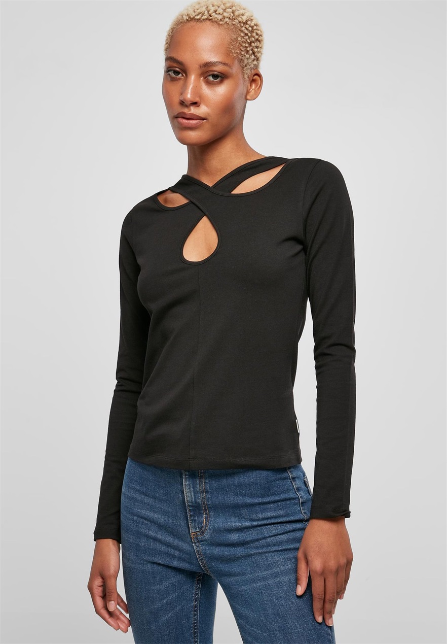 Urban Classics CROSSED CUT OUT LONGSLEEVE - Langarmshirt - black/schwarz