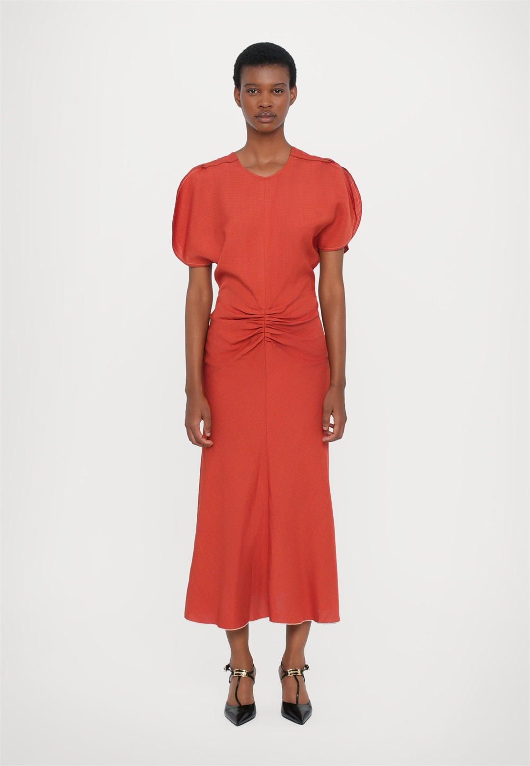 Victoria Beckham GATHERED WAIST MIDI DRESS - Freizeitkleid - red/rot