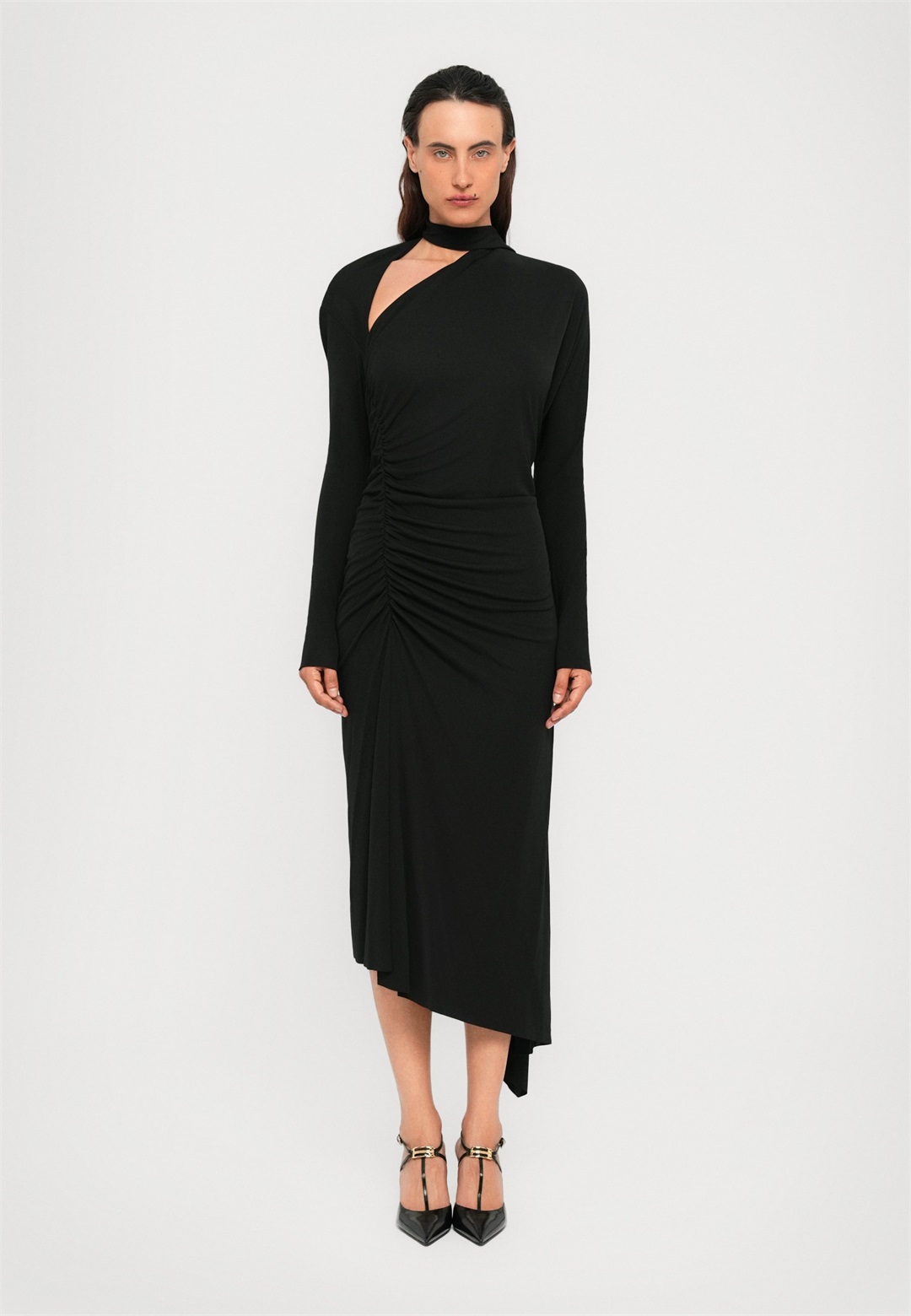Victoria Beckham SLASH NECK RUCHED MIDI DRESS - Freizeitkleid - black/schwarz