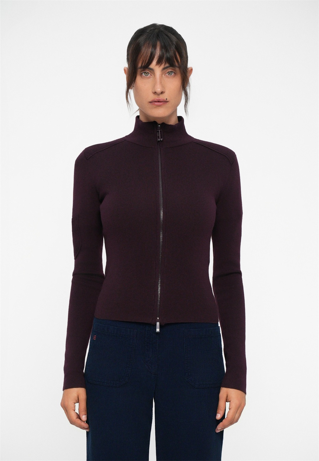 Victoria Beckham PATCH DETAIL ZIPPED - Strickjacke - merlot/bordeaux